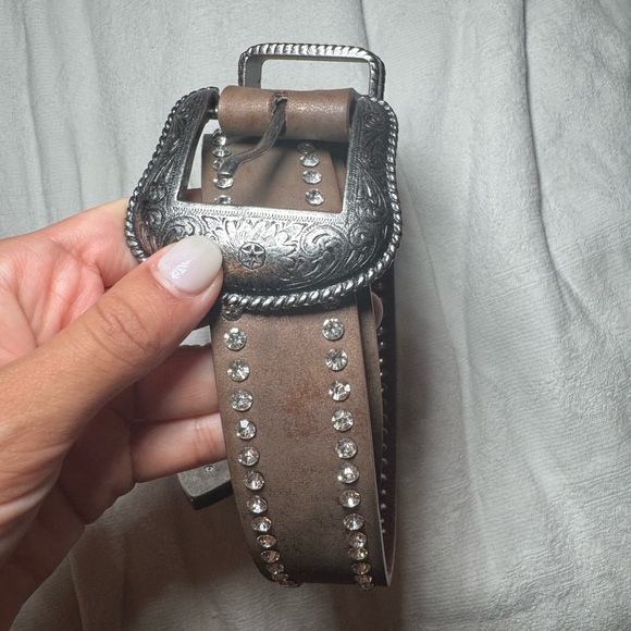 Brown Leather Studded Belt - Picture 1 of 5
